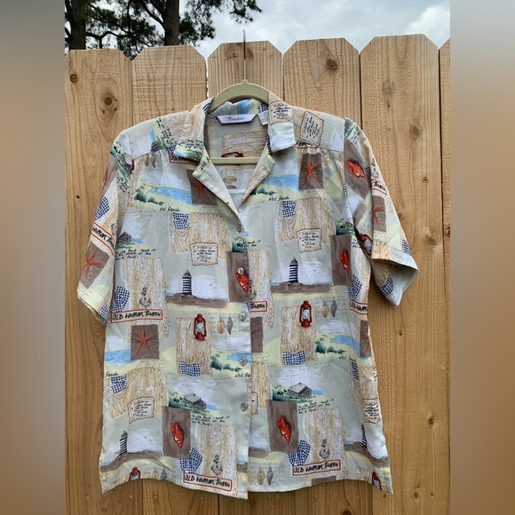 Vintage Hawaiian Shirt TanJay - Size 10  Button-up Lighthouse‎ Starfish Anchor - Picture 2 of 8